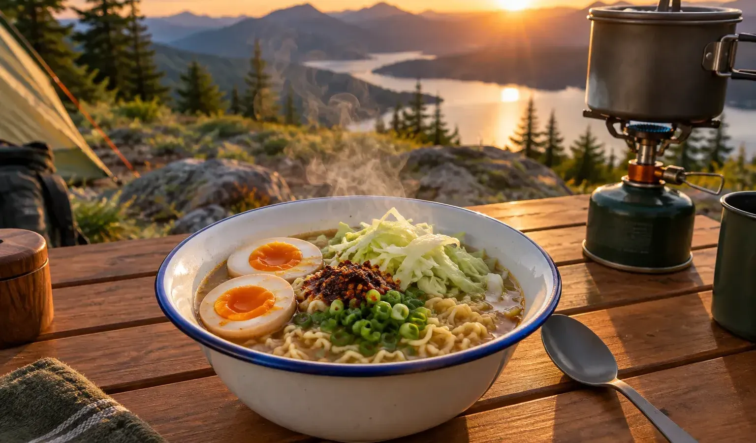 One-Pot Camp Ramen with Soft Eggs, Cabbage and Sesame Chili Crisp