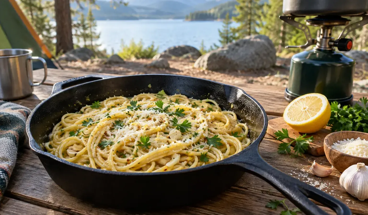 One-Pot Lemon Garlic Spaghetti with Parmesan and Black Pepper