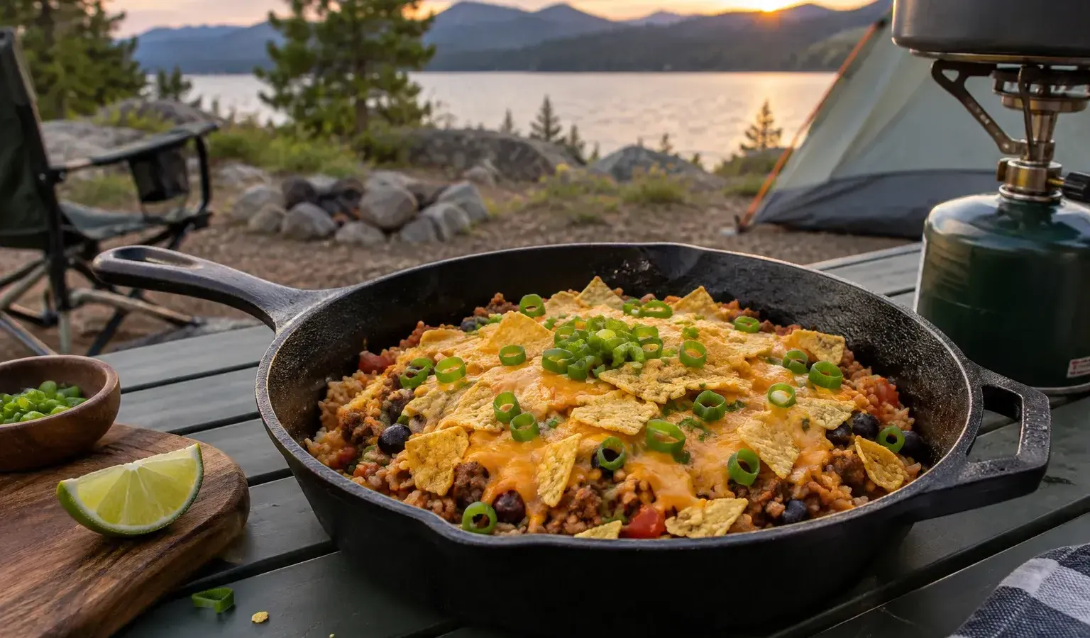 One-Skillet Taco Rice with Ground Beef, Black Beans and Cheddar