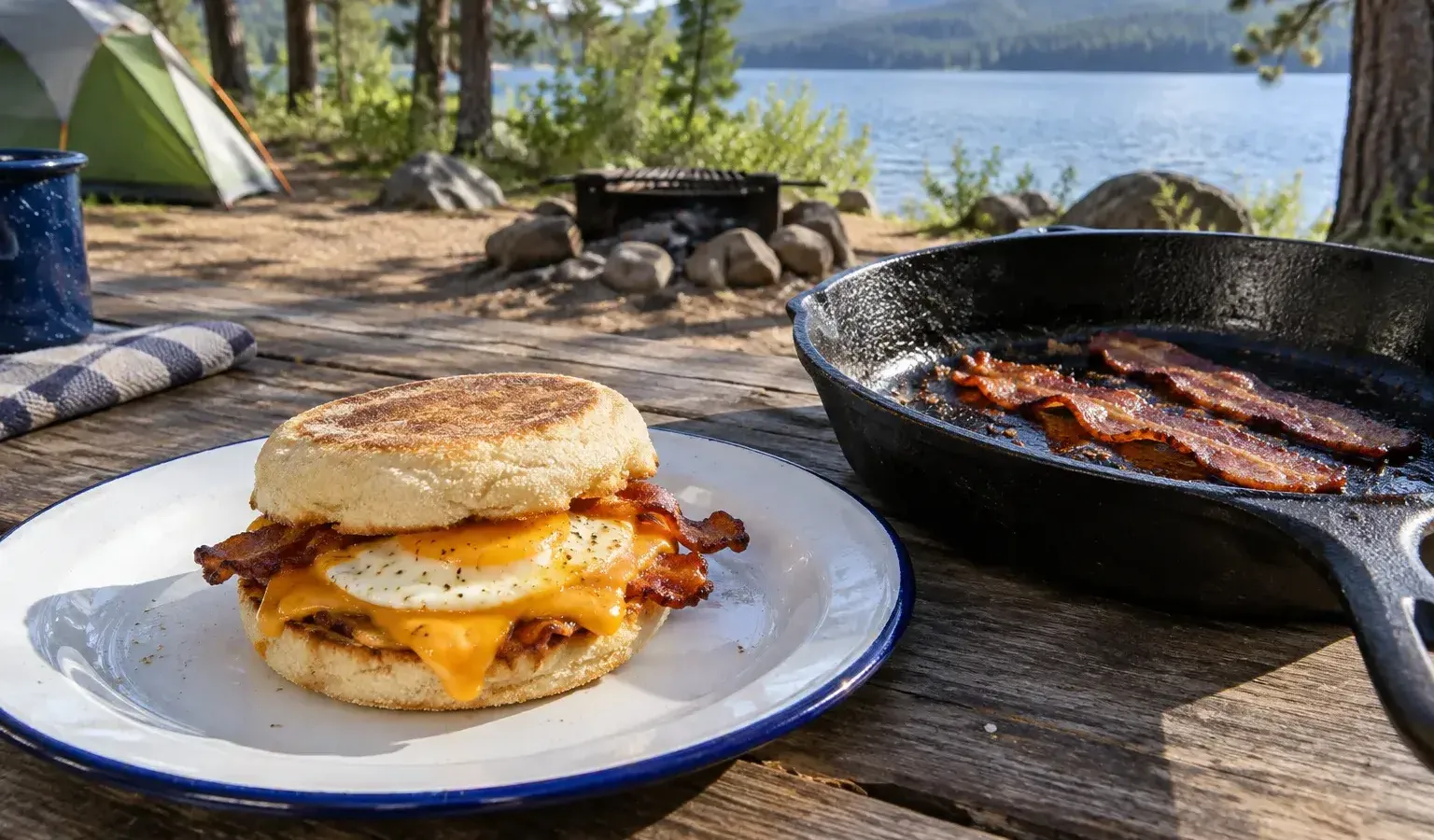 Skillet Bacon, Egg and Cheddar Muffin Sandwiches: An Easy Breakfast Camp Recipe