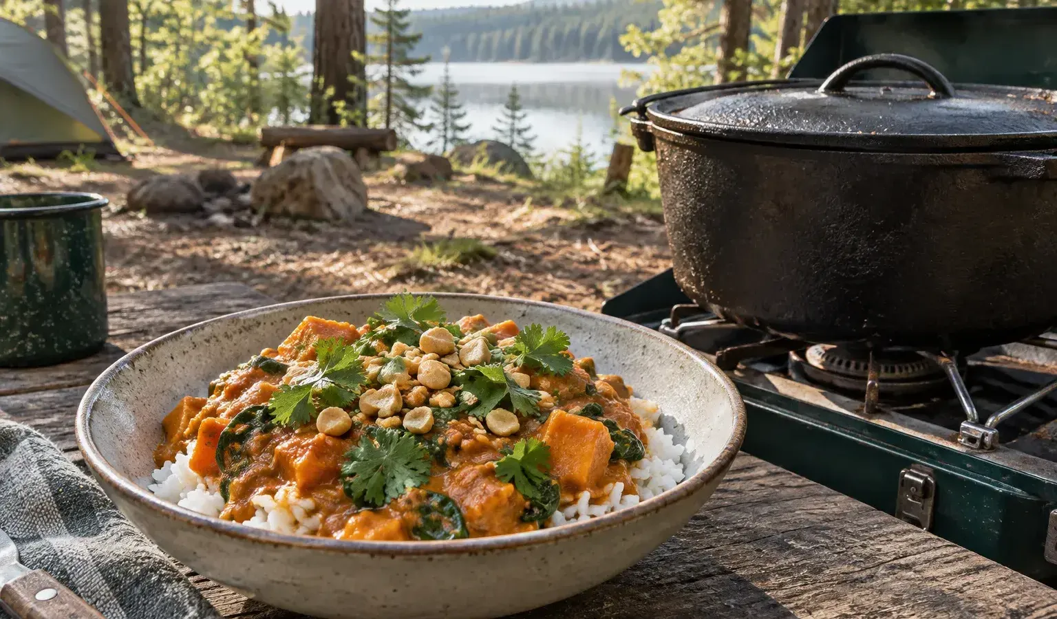 Vegan West African-Style Peanut Stew with Sweet Potato, Chickpeas and Greens over Rice